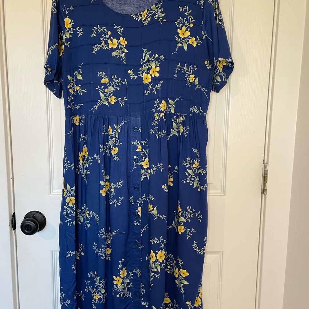 Vintage Floral Blue Dress with Yellow Accents